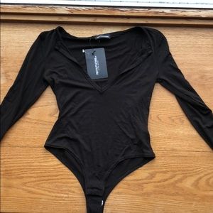 Jersey V neck Long sleeve bodysuit thong